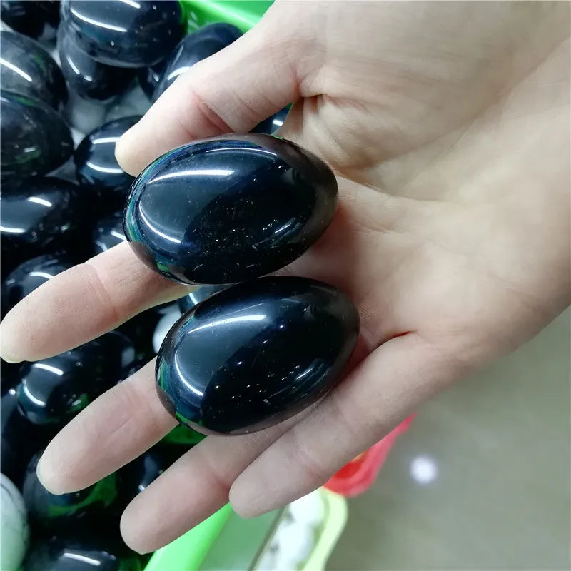 Natural Black Obsidian Egg Crystal Yoni Eggs Massage Healing Stone for Decoration