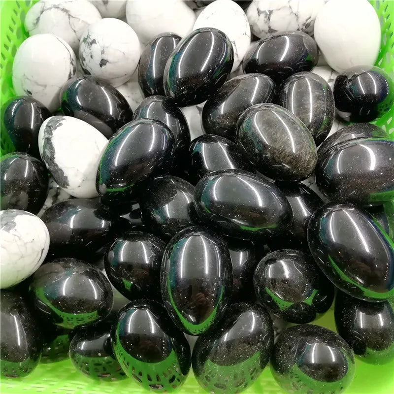 Natural Black Obsidian Egg Crystal Yoni Eggs Massage Healing Stone for Decoration