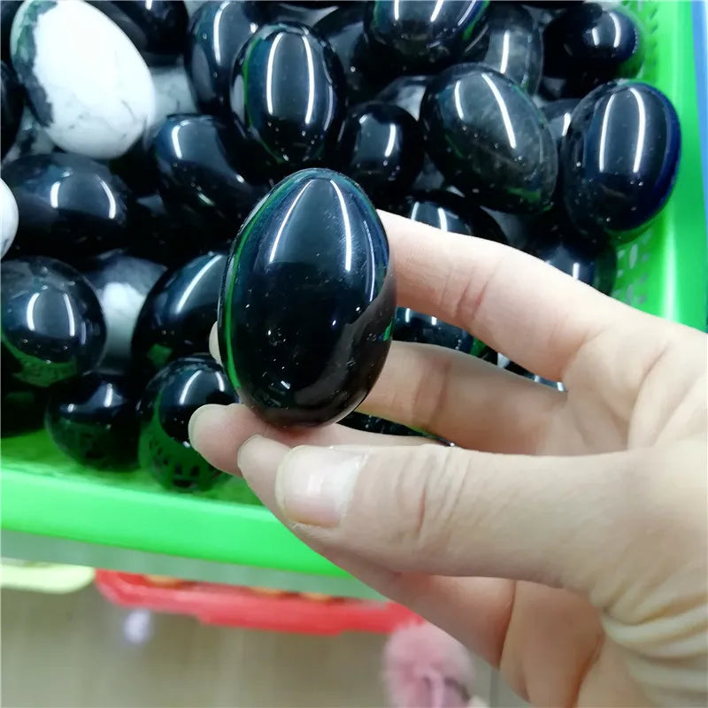 Natural Black Obsidian Egg Crystal Yoni Eggs Massage Healing Stone for Decoration