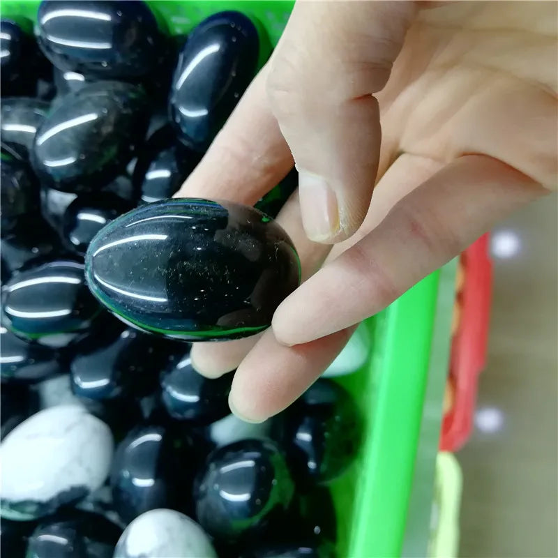 Natural Black Obsidian Egg Crystal Yoni Eggs Massage Healing Stone for Decoration