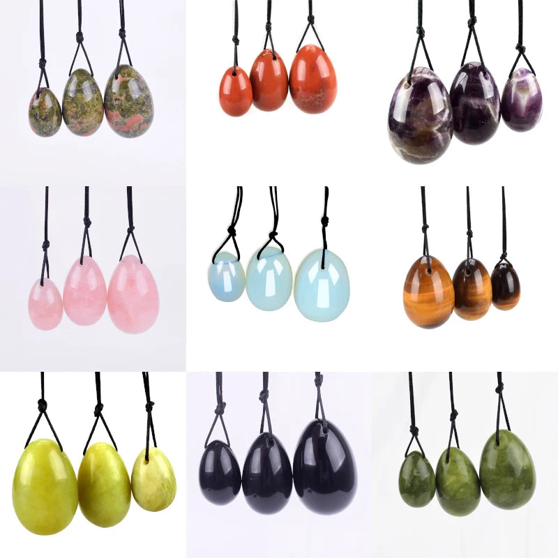 GIA Certified Crystal Yoni Eggs Set Drilled Natural Jade Rose Quartz clear Quartz Black Obsidian tiger Eye Amethyst Yoni Egg