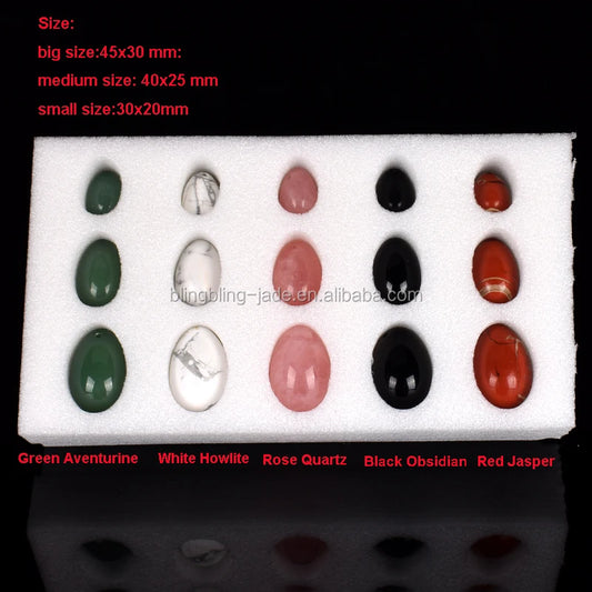 GIA Certified Crystal Yoni Eggs Set Drilled Natural Jade Rose Quartz clear Quartz Black Obsidian tiger Eye Amethyst Yoni Egg