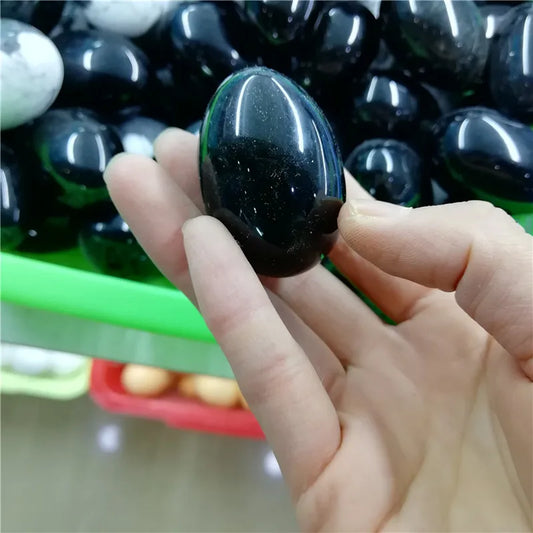 Natural Black Obsidian Egg Crystal Yoni Eggs Massage Healing Stone for Decoration